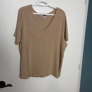 NWT Gold Metallic Shimmer V Neck Top XXL Holiday Party Plus Size Luxe